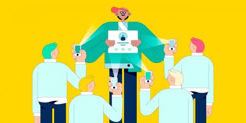 Illustration of diverse people taking photos from their smartphones vector - 2012335