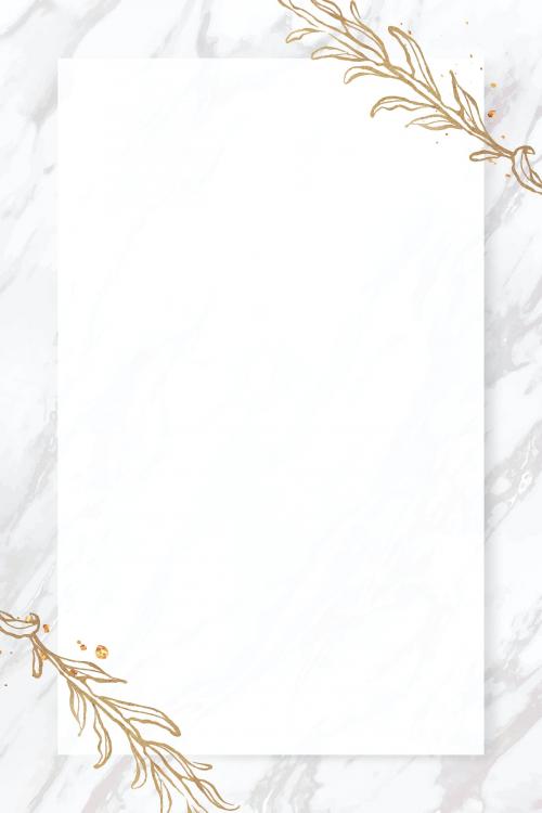 Gold leaves frame on marble background vector - 2019762