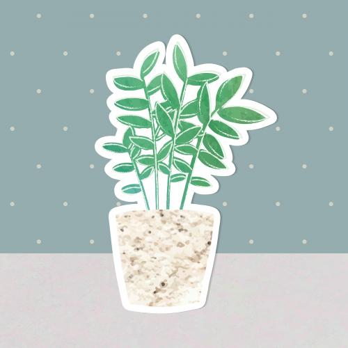 Watercolor tropical potted plant sticker vector - 2023136