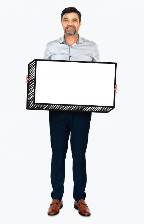 Happy businessman holding an empty board - 491208