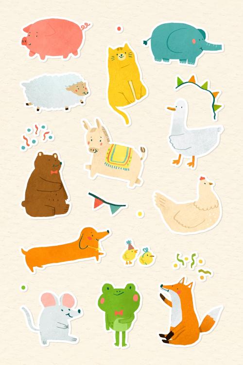 Hand drawn festive animal stickers collection vector - 2030869