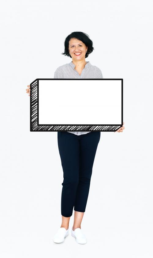 Happy woman holding an empty board - 491262