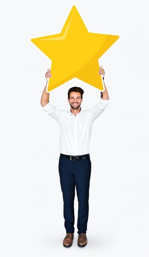 Businessman showing golden star rating symbol - 477492