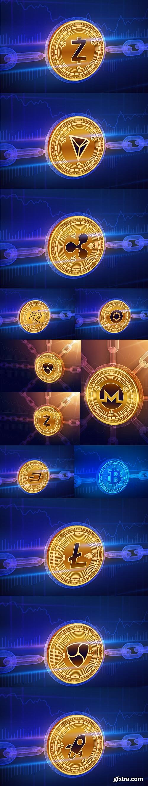 Physical Golden Coin Blockchain Concept