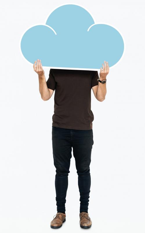 Man holding a blue cloud symbol - 477535