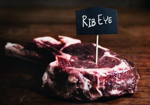 Cut of fresh rib eye steak food photography recipe idea - 485451