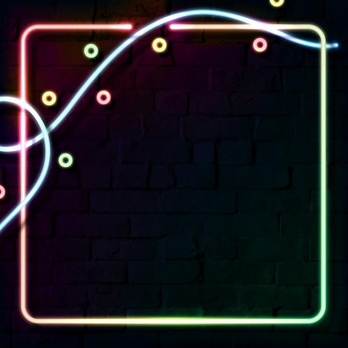 Rectangle colorful neon frame design on a dark brick wall vector - 1229916
