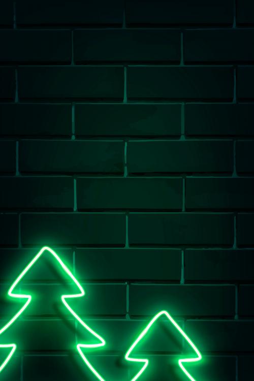 Christmas trees neon sign on a dark brick wall vector - 1229917