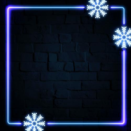 Rectangle neon frame design with snowflakes on a dark brick wall vector - 1229919
