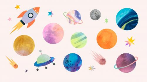 Colorful galaxy watercolor doodle on pastel background vector - 1230063