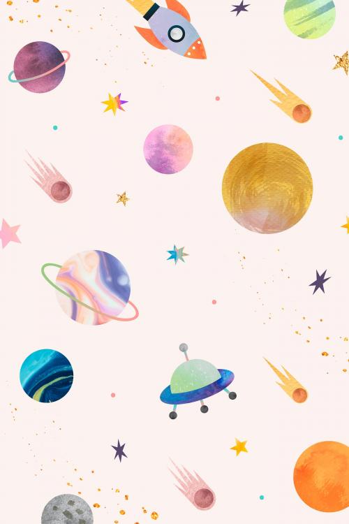 Colorful galaxy watercolor doodle on pastel background vector - 1230117