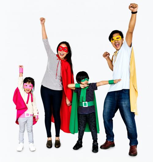 Happy family wearing superhero costumes - 490482