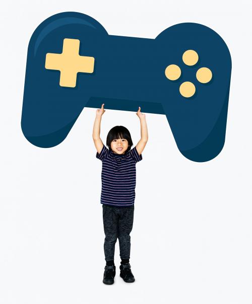 Little boy holding a game controller - 490519