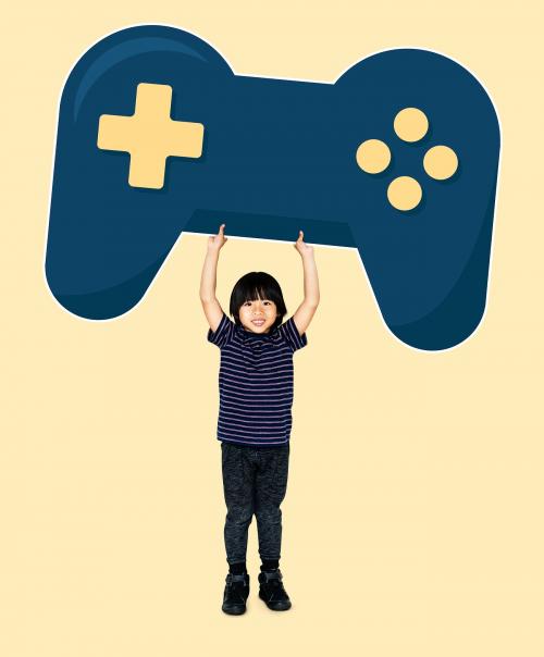 Little boy holding a game controller - 490535