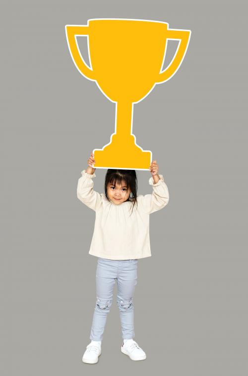 Girl celebrating success with a trophy - 490548