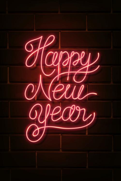 Neon bright happy new year sign vector - 1232223
