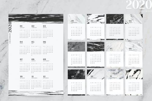 Black and white marble calendar for 2020 vector - 1232404