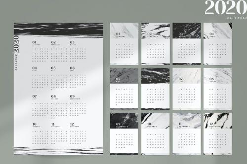 Black and white marble calendar for 2020 vector - 1232407