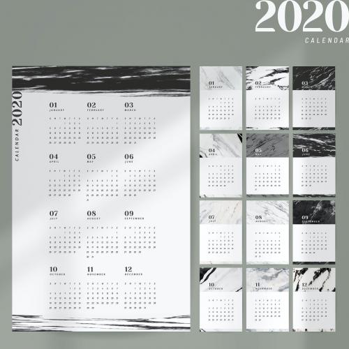 Black and white marble calendar for 2020 vector - 1232408