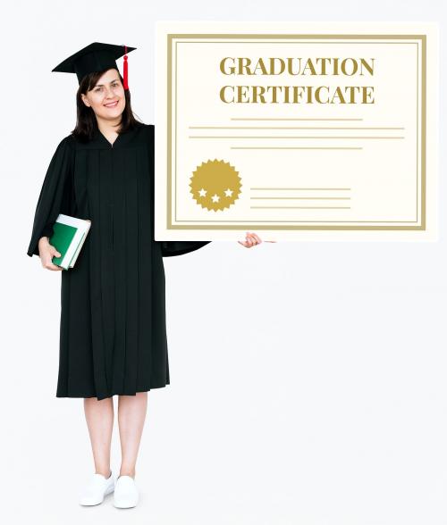 Female grad holding a graduation certificate - 477427