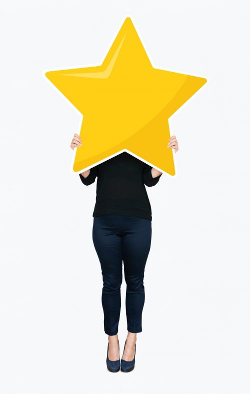 Businesswoman holding a golden star rating symbol - 477430