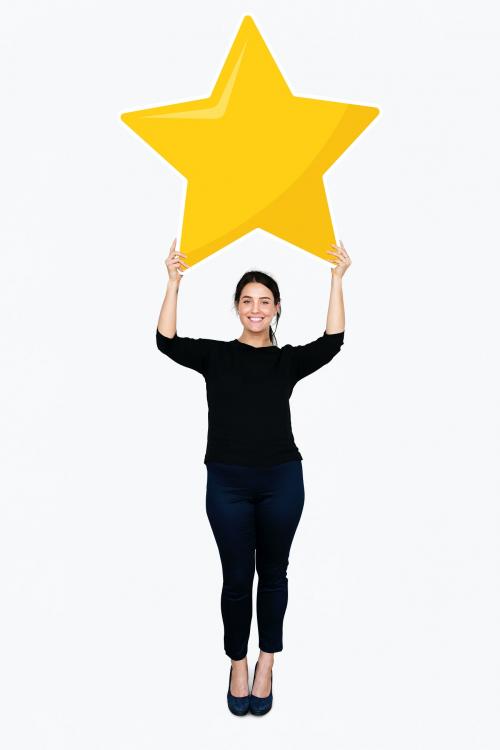 Businesswoman holding a golden star rating symbol - 477466