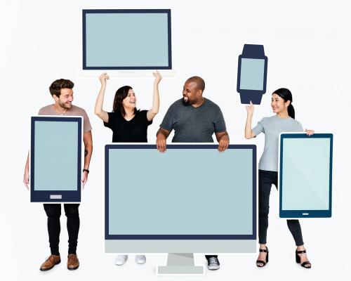 Diverse people with various mockup of digital devices - 477467