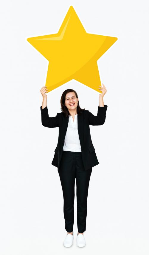 Businesswoman holding a golden star rating symbol - 477481