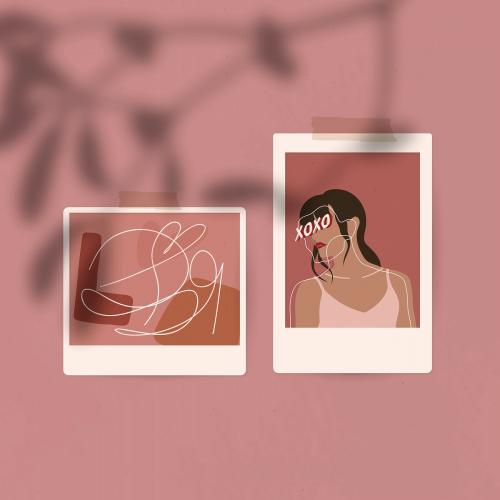 Woman in an instant picture frame social background vector - 2034150