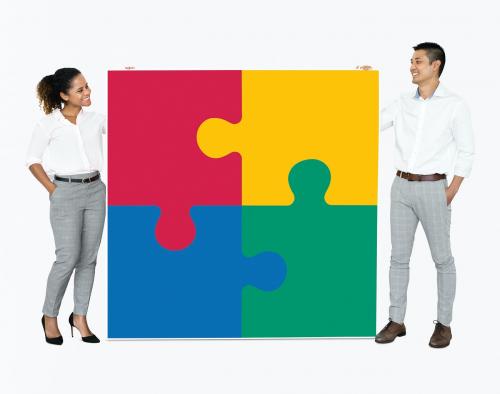 Businesspeople connecting jigsaw puzzle pieces - 475586