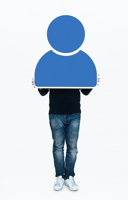 Man holding a blue user icon - 475587