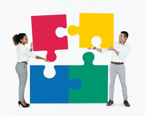 Businesspeople connecting jigsaw puzzle pieces - 475629