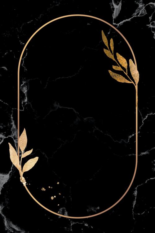 Christmas golden oval frame on black marble background vector - 1229134
