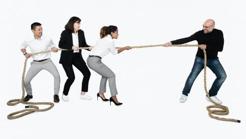 Diverse business people tugging on a rope - 475716