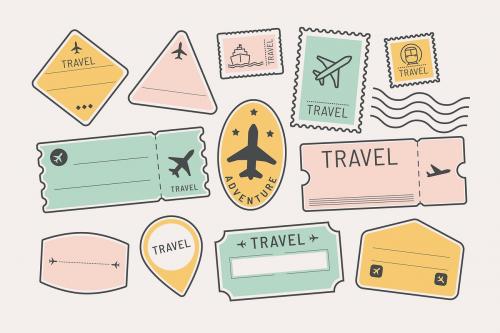 Travel stickers and badge set vector - 1229253