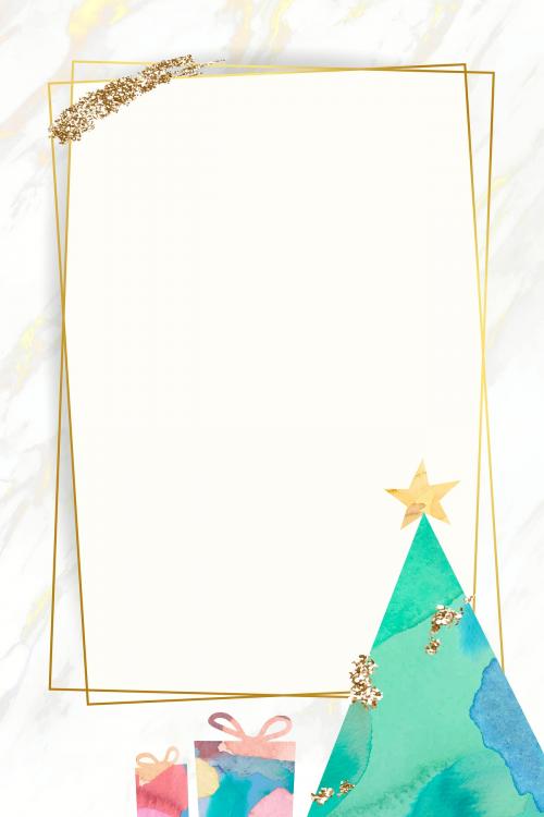 Gold frame with Christmas tree pattern background vector - 1229393