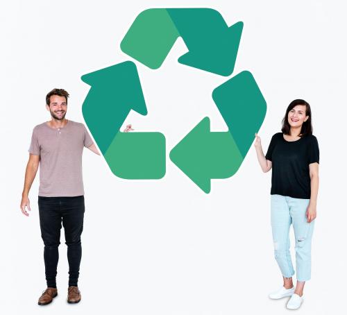 People holding a green recycle symbol - 477205