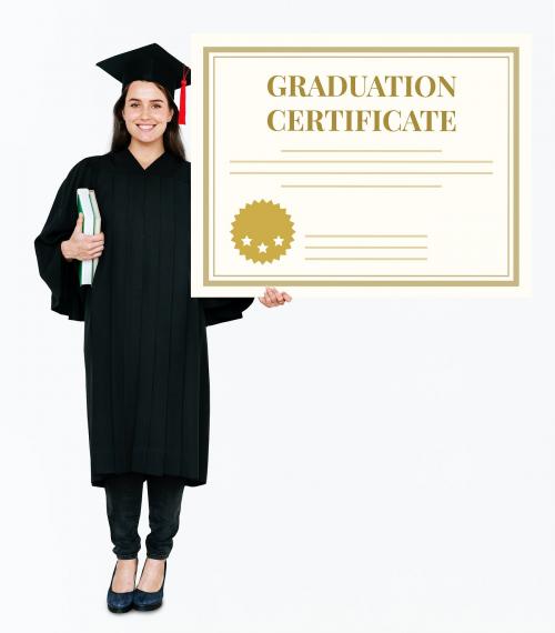 Female grad holding a graduation certificate - 477239
