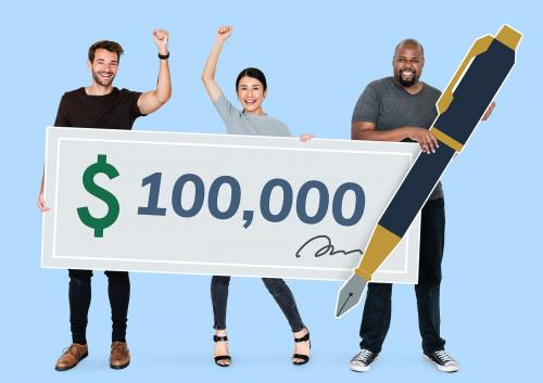 People holding a 100,000 dollar check - 477258