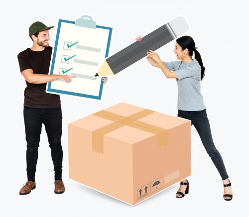 People with checking a checklist for delivery goods - 477259