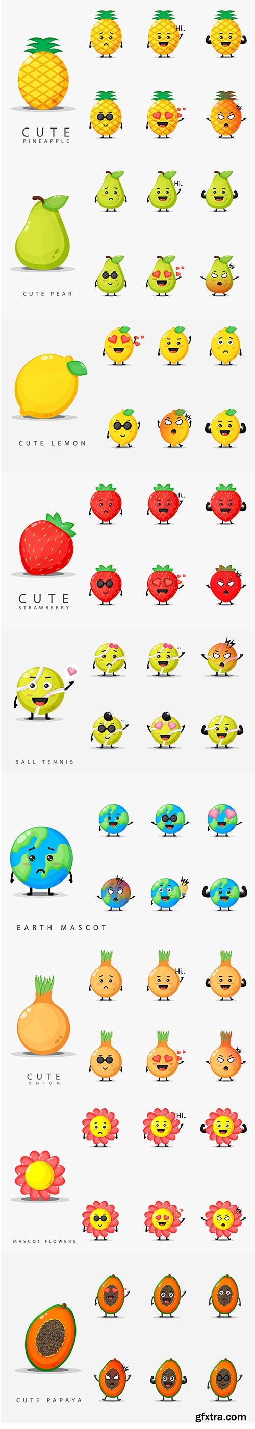 Set Of Cute Face Mascot Design