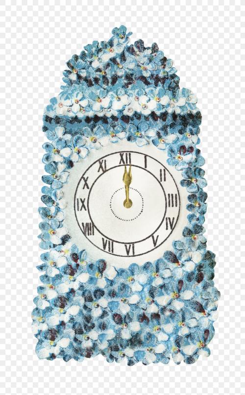 Retro blue floral clock sticker transparent png - 1232998