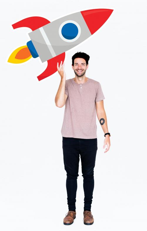 Creative man with a launching rocket symbol - 477347