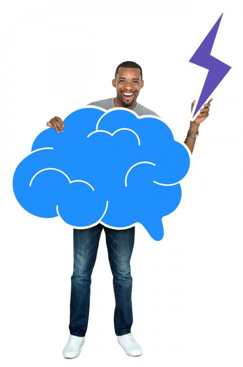 Man holding a brainstorm concept icon - 470826