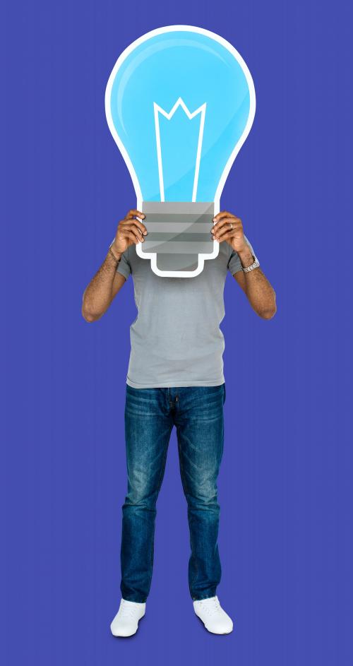 Man holding a light bulb icon - 470833
