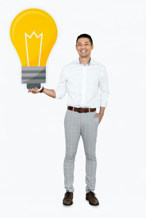 Creative man showing a light bulb icon - 475068