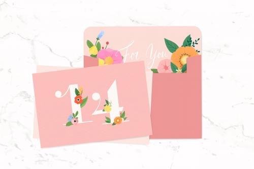 Botanical invitation card with a pink envelope vector - 1015275