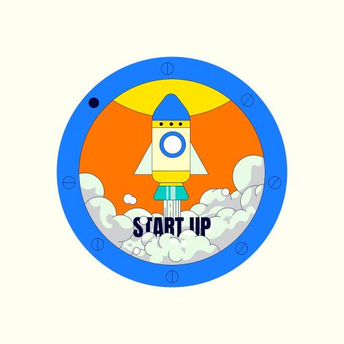Startup rocket ship badge vector - 1015439