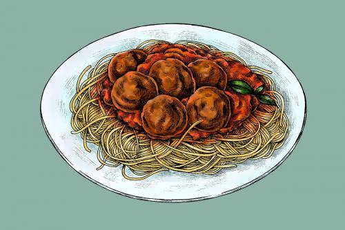 Spaghetti with meatballs drawing vector - 1016429