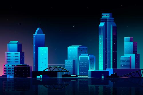 Urban scene at night background vector - 1016861